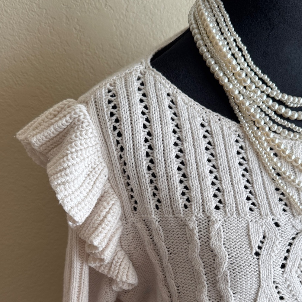LOFT Cable Knit Sweater with Ruffle Details - Picture 6 of 7